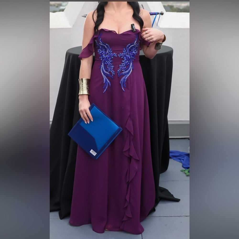 Elegant Purple Evening Gown with Hand Sewn Beaded detail